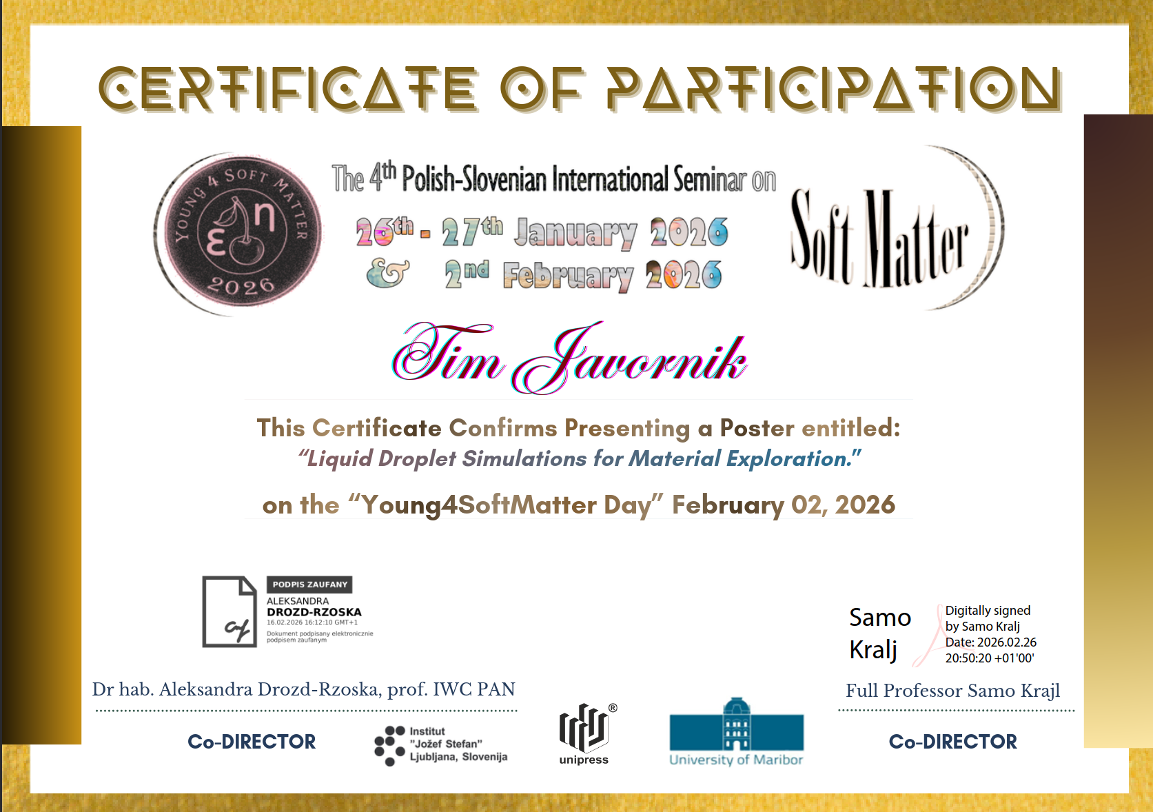 Certifikat Young 4 Soft Matter 3